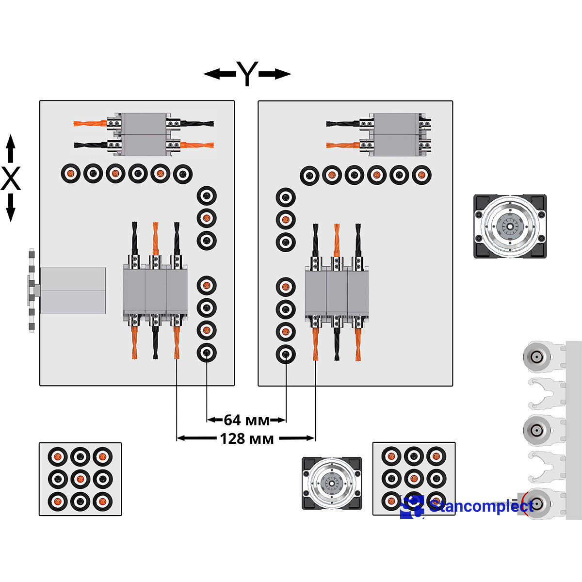 CNC Drilling Center KD-612THZ with four drilling groups (milling with tool change)